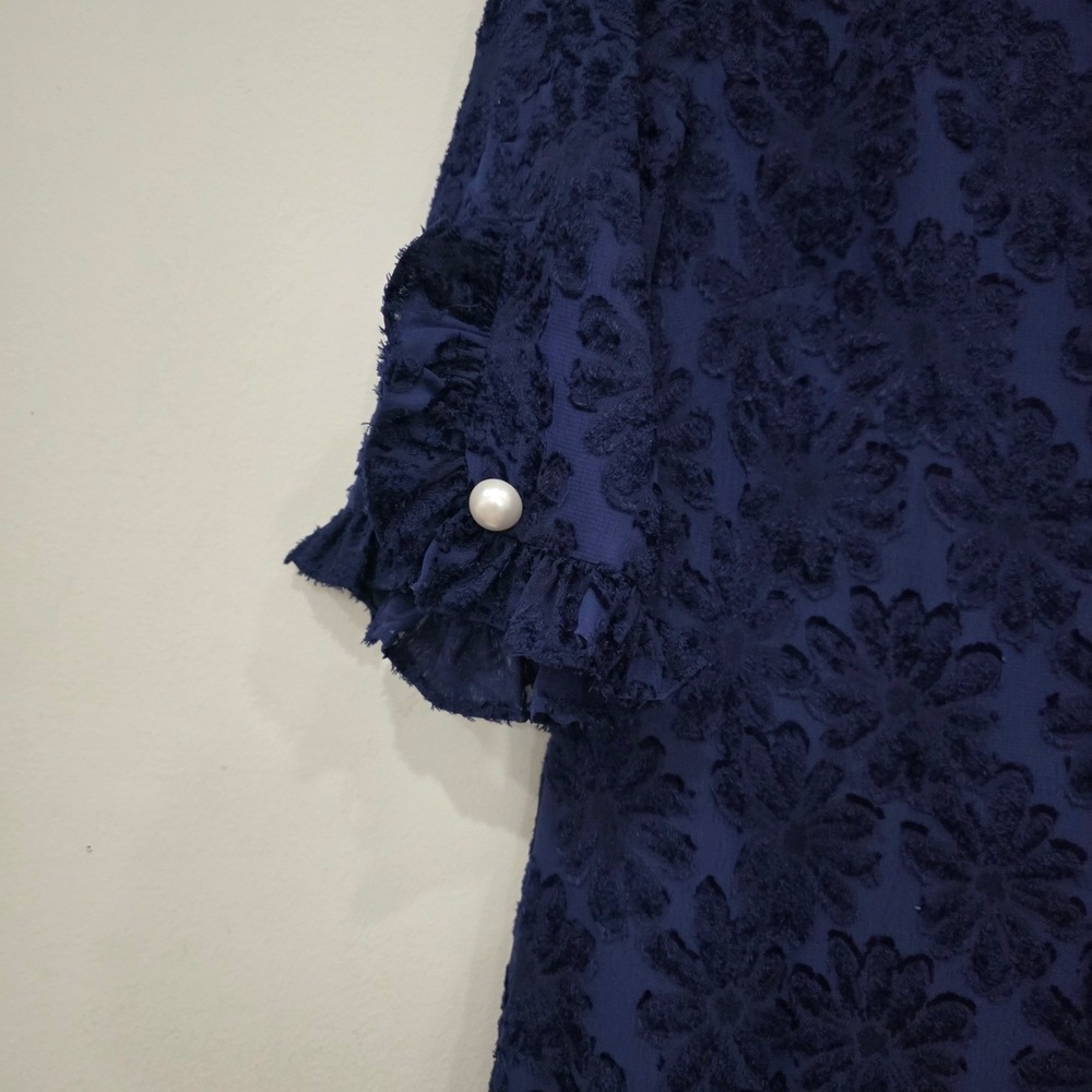 Karl Lagerfeld Paris Navy Blue Floral Eyelash Lace Pearl Detail Shift Dress 12 - Picture 2 of 8